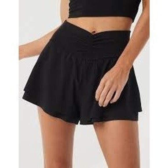 OFFLINE by Aerie Black Ruched V-Front Flowy High Waisted Athletic Shorts L - Picture 8 of 8